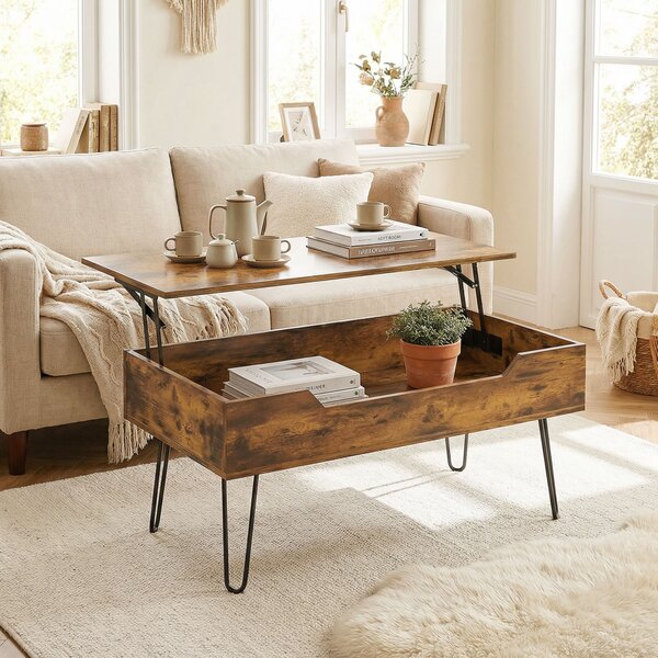 HOMCOM Tavolino Rettangolare con Ampio Scomparto, Altezza Regolabile in Legno, 95x50x40 cm, Marrone Rustico | Aosom Italy