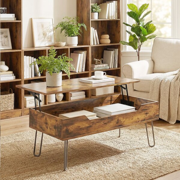 HOMCOM Tavolino Rettangolare con Ampio Scomparto, Altezza Regolabile in Legno, 95x50x40 cm, Marrone Rustico | Aosom Italy