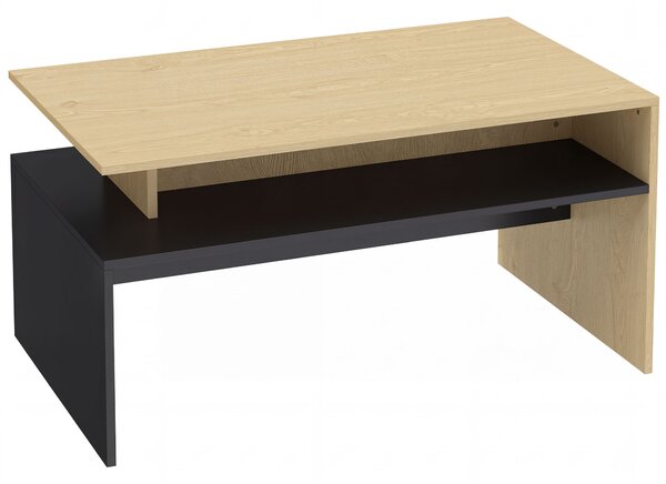 HOMCOM Tavolino Moderno da salotto a Livelli Sfalsati con Ripiano Portaoggetti, 95x55x50 cm, Legno Naturale e Nero | Aosom Italy