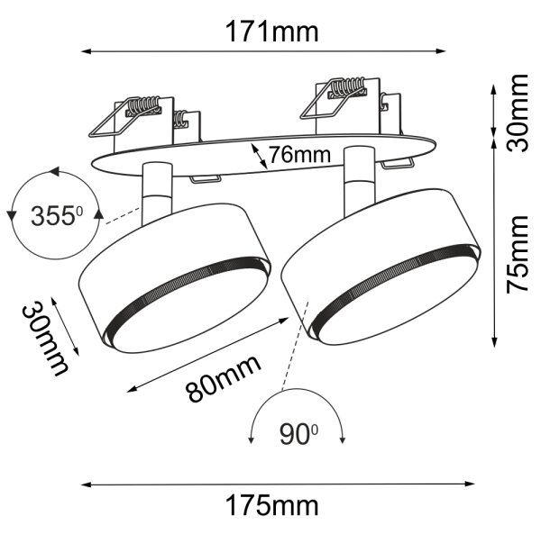 Brosline 3261 - faretto da incasso per controsoffitto DROP 2xGX53/9W/230V nero