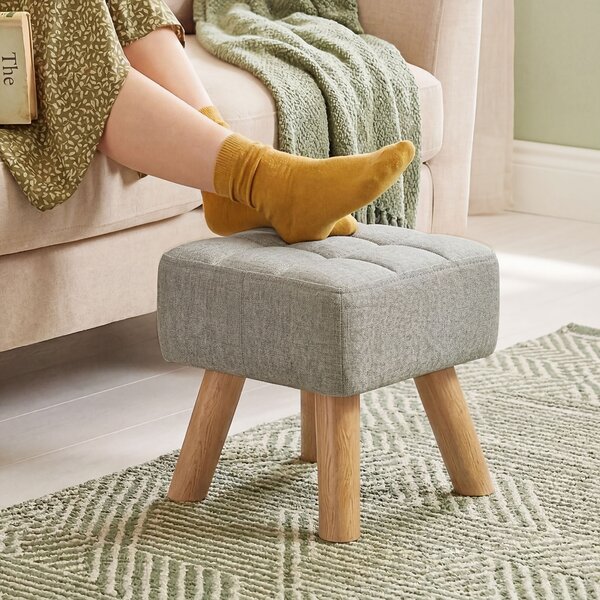 HOMCOM Poggiapiedi Imbottito in Tessuto con Gambe in Legno, Portata 110 kg, Marrone Chiaro | Aosom Italy