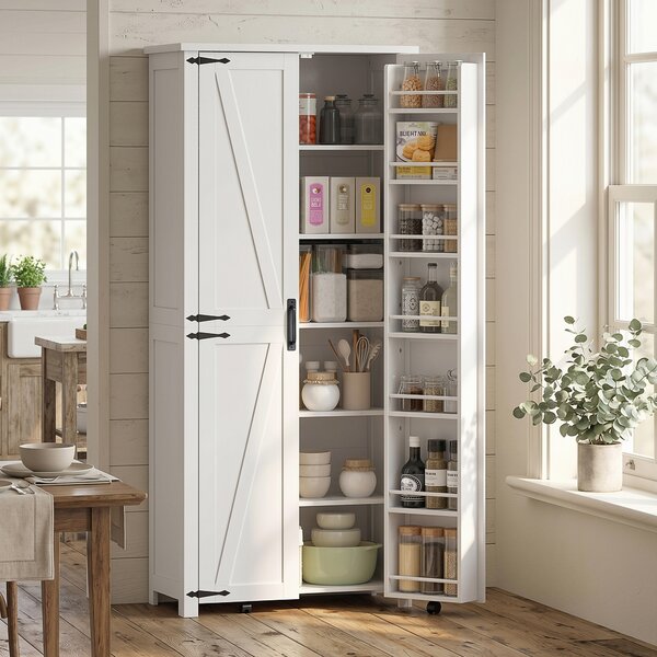HOMCOM Armadio da cucina con 6 scomparti e 14 portarack, 2 ante con rotella e 6 scomparti, 80x40x180 cm, Bianco | Aosom Italy