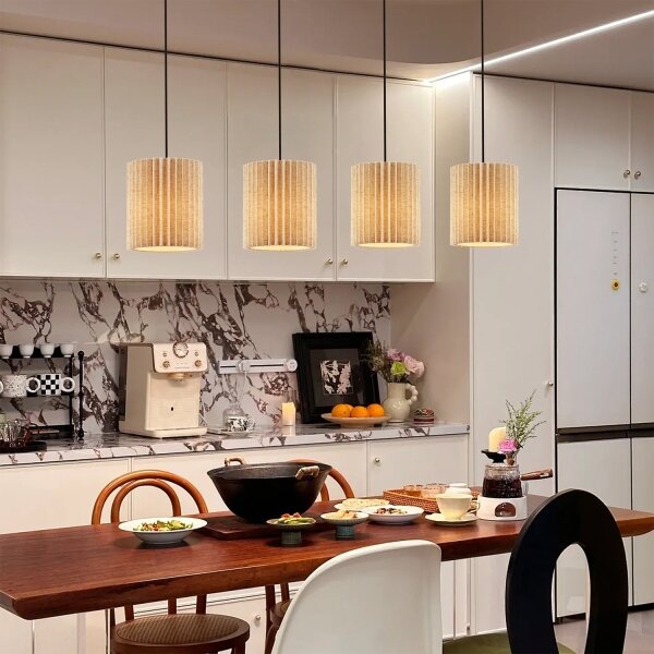 Brilagi - Lampada a sospensione su cavo NORDIC WAVE 4xE27/15W/230V lino/nero