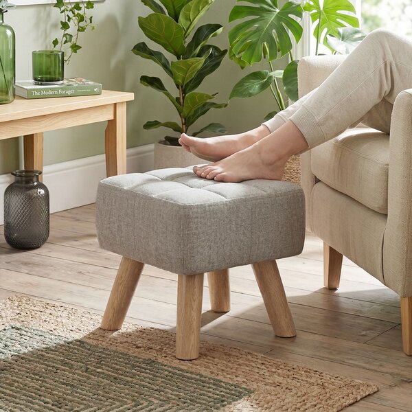 HOMCOM Poggiapiedi Imbottito in Tessuto con Gambe in Legno, Portata 110 kg, Marrone Chiaro | Aosom Italy