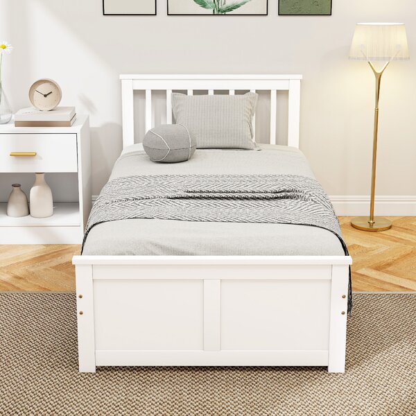 HOMCOM Telaio Letto con 2 Cassetti su Ruote, Pediera e Rete a Doghe in Legno Massiccio, 90x190 cm, Bianco | Aosom Italy