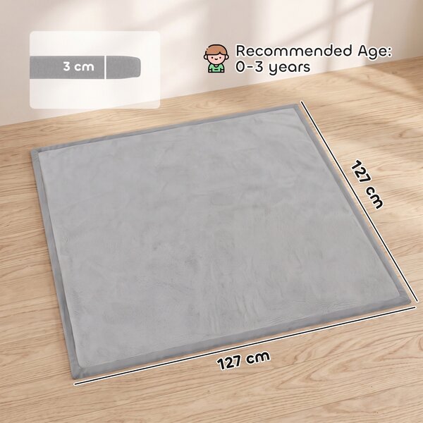 AIYAPLAY Tappeto per Bambini in Schiuma e Flanella Antiscivolo, 127x127 cm, Grigio Chiaro | Aosom Italy