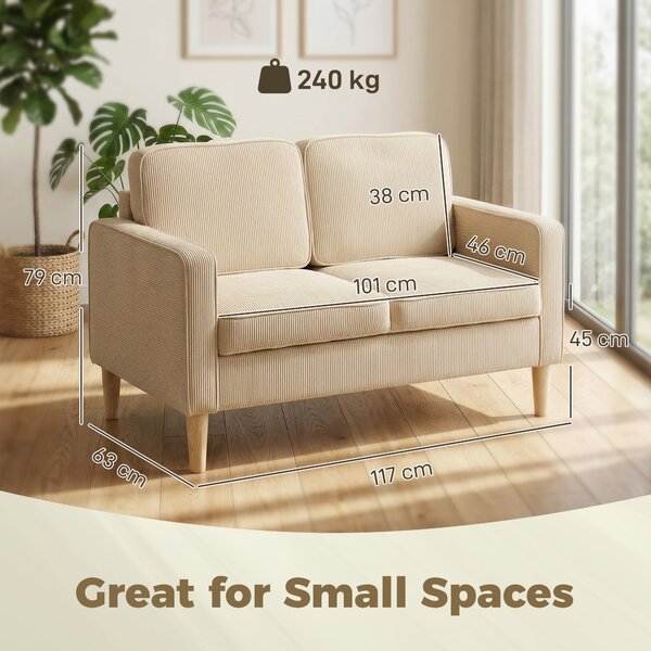 HOMCOM Divano Moderno 2 posti con con 2 cuscini e vano piedi, 117x63x79 cm, Beige | Aosom Italy
