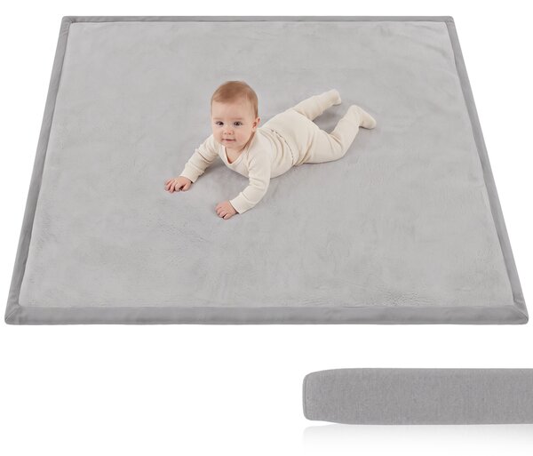 AIYAPLAY Tappeto per Bambini in Schiuma e Flanella Antiscivolo, 127x127 cm, Grigio Chiaro | Aosom Italy