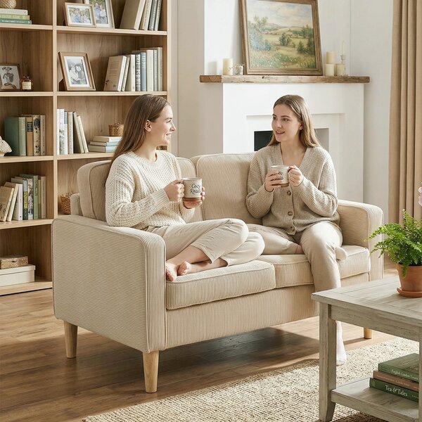HOMCOM Divano Moderno 2 posti con con 2 cuscini e vano piedi, 117x63x79 cm, Beige | Aosom Italy