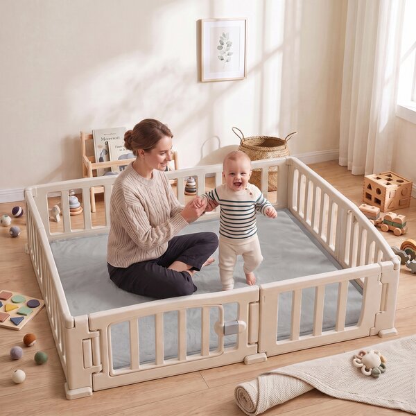 AIYAPLAY Tappeto per Bambini in Schiuma e Flanella Antiscivolo, 127x127 cm, Grigio Chiaro | Aosom Italy