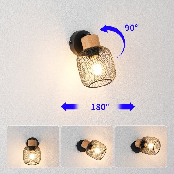 Brilagi - Lampada da parete a spot BASKLITE 1xE27/15W/230V legno/nero
