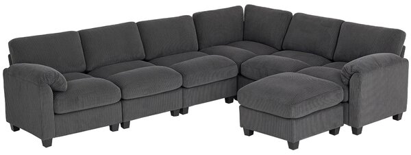 HOMCOM Divano angolare a U con braccioli imbottiti e ottomana in velluto a coste, 292x224x85 cm, Grigio scuro | Aosom Italy