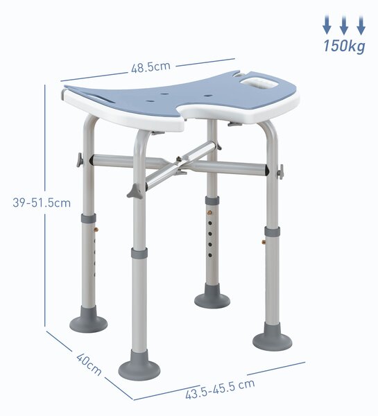 HOMCOM Sgabello da Doccia Regolabile 39-51,5 cm con Barra di Appoggio e Ventose, Blu Chiaro | Aosom Italy
