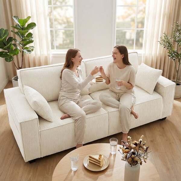 HOMCOM Divano Moderno 3 posti con braccioli larghi e 2 cuscini per salotto, 218x79x91 cm, beige | Aosom Italy