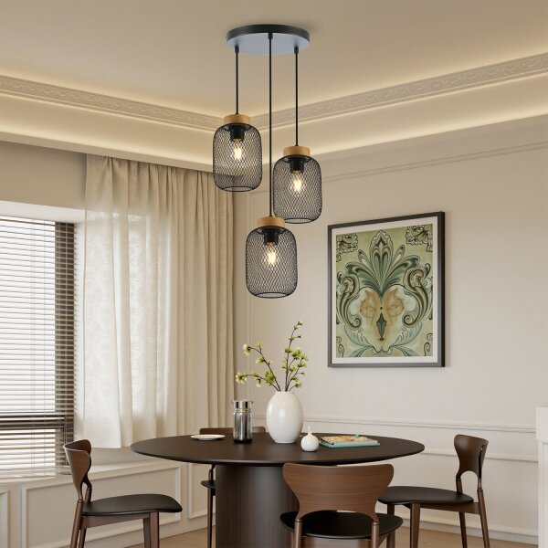 Brilagi - Lampadario a sospensione con cavo BASKLITE 3xE27/15W/230V legno/nero