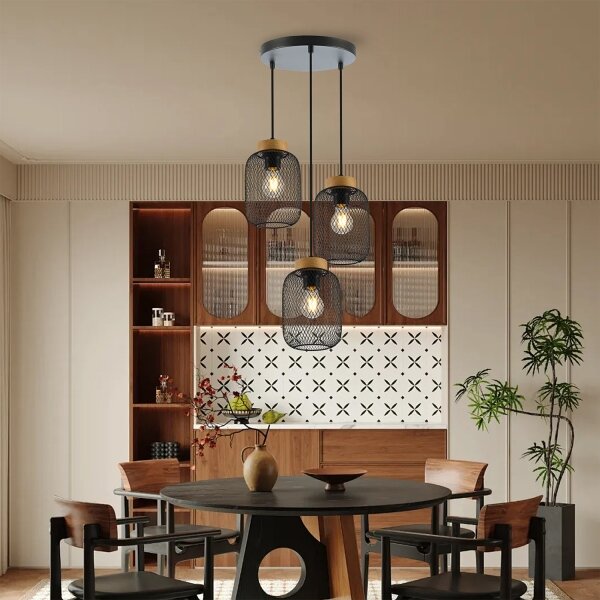 Brilagi - Lampadario a sospensione con cavo BASKLITE 3xE27/15W/230V legno/nero