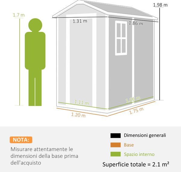 Outsunny Casetta da Giardino in Resina con Pavimento, Porta con Blocco e Finestra, 1.3 x 1.8 m, Grigio
