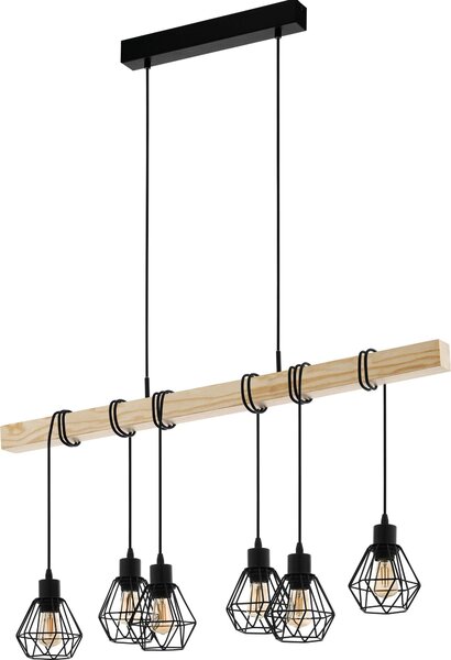 EGLO TOWNSHEND 5, Nero, Marrone, Acciaio, Legno, Universale, IP20, Classe I, Attacco E27