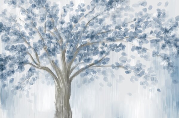 Carta da parati Albero con foglie blu, Carta da parati Foglie, Carta da parati popolare, w08669v1 - Tapeko.it