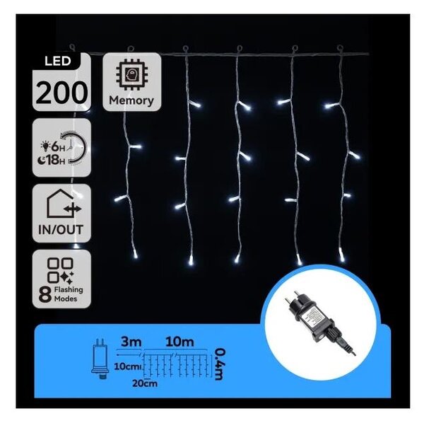 Aigostar - Catena luminosa natalizia LED per esterni 200xLED/3,6W/230V/8 funzioni 10x0,4m IP44 bianco freddo