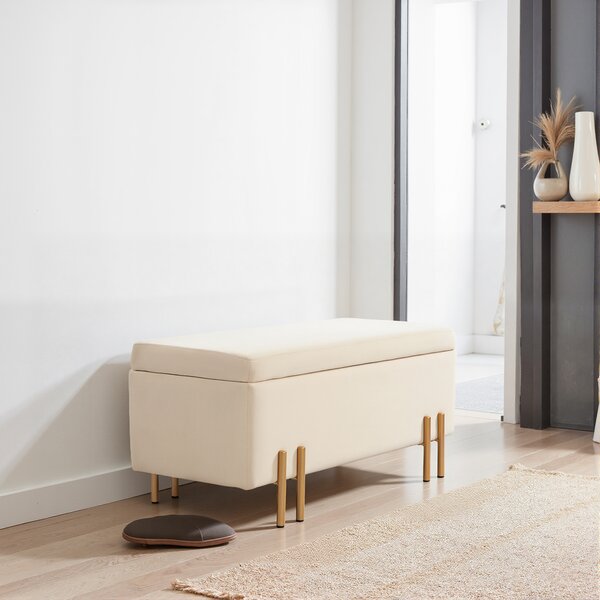 HOMCOM Panca Fondo Letto Moderna con Spazio Contenitore Interno, in Poliestere Beige, 100x40x42 cm | Aosom Italy