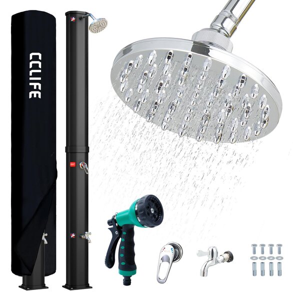 CCLIFE Doccia solare da 40 litri, nera - Doccia solare da giardino, doccia da piscina, doccia da esterno, doccia da piscina e da giardino, Colore: Nero