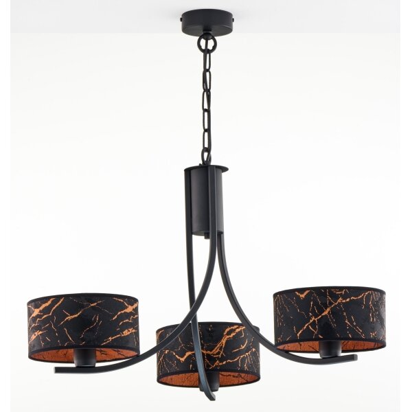 Jupiter 2106 - Lampadario a sospensione con catena ARTHUR 3xE27/15W/230V nero/arancione/effetto marmo