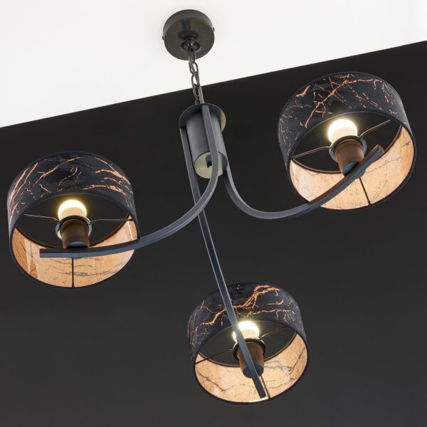 Jupiter 2106 - Lampadario a sospensione con catena ARTHUR 3xE27/15W/230V nero/arancione/effetto marmo