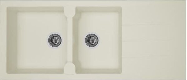 STRADOUR Lavello da incasso per cucina con 2 vasche + 1 sgocciolatoio Aloa - Resina - 116 x 50 cm - Bianco