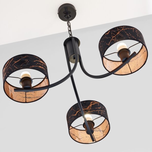Jupiter 2106 - Lampadario a sospensione con catena ARTHUR 3xE27/15W/230V nero/arancione/effetto marmo