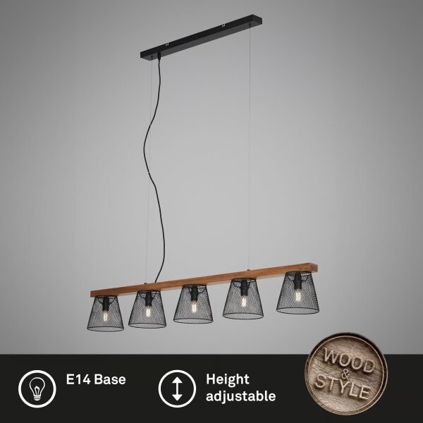Briloner 4077-055 - Lampadario a sospensione con cavo WOOD & STYLE 5xE14/25W/230V