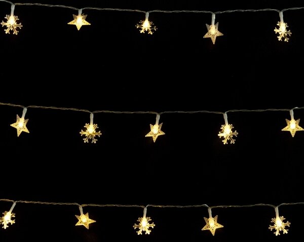 Aigostar - Catena luminosa LED da esterno per Natale, 50 LED, 8 funzioni, 3xAA, 5 m, IP44, bianco caldo, stelle