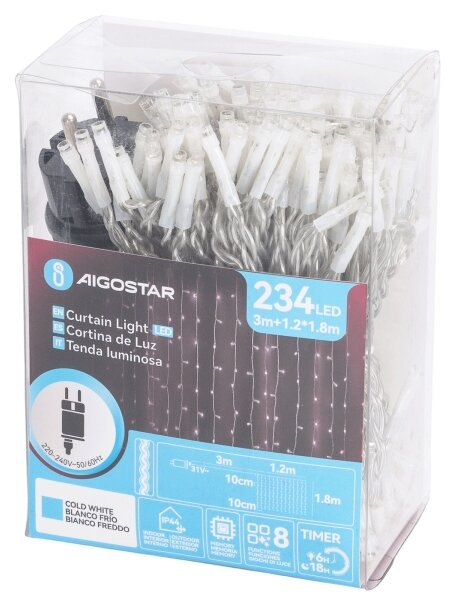 Aigostar - Catena luminosa natalizia LED per esterni 234xLED/3,6W/230V 1,2x1,8m IP44 bianco freddo