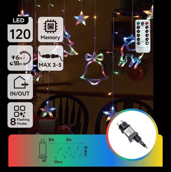 Aigostar - Catena luminosa natalizia LED RGBY da esterno 120xLED/6W/230V/8 funzioni 3x0,6m IP44 + telecomando