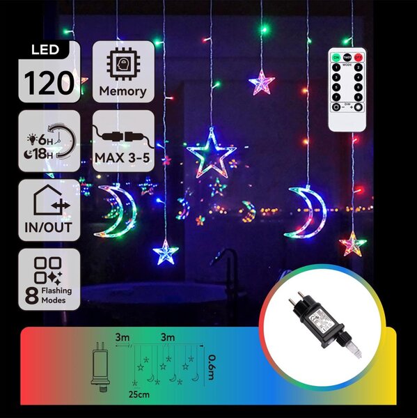 Aigostar - LED RGBY catena luminosa natalizia per esterni 120 LED/6W/230V/8 funzioni 3x0,6 m IP44 + telecomando
