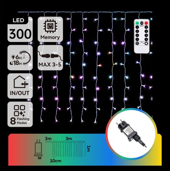 Aigostar - Catena luminosa LED RGBY natalizia per esterni 300xLED/6W/230V/8 funzioni 3x1m IP44 + telecomando