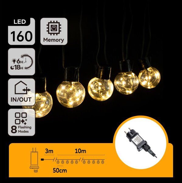 Aigostar - Catena luminosa decorativa LED da esterno 160xLED/3,6W/230V 10m IP44 bianco caldo
