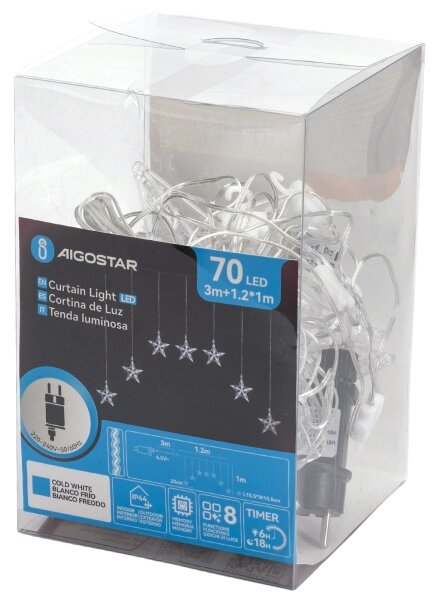 Aigostar - Catena luminosa LED da esterno 70xLED/230V 1,2x1m IP44 bianco freddo a forma di stella