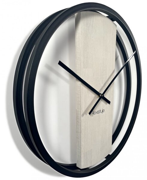 Orologio da parete in legno e metallo bianco e nero