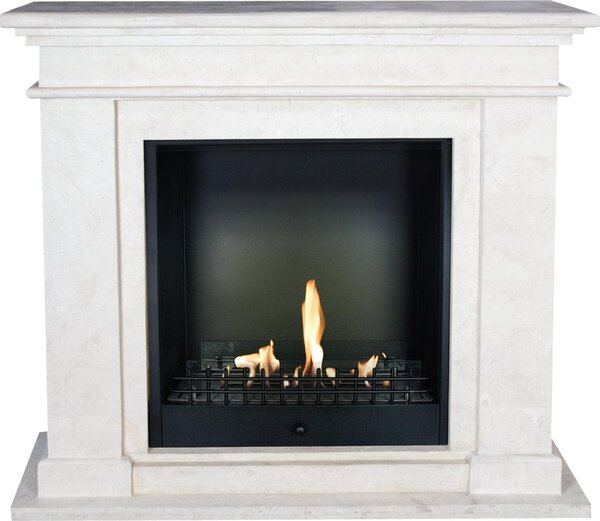 Caminetto a etanolo Xaralyn - Kos BCL-SWP - pietra naturale levigata bianca - riscaldamento a 3 kW - caminetto da incasso incluso - caminetto decorativo