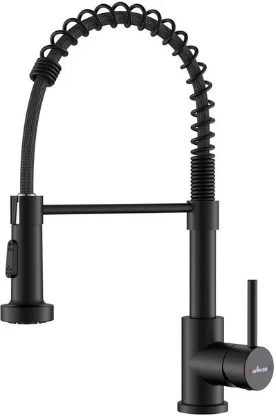 Rubinetto da cucina in acciaio inossidabile, orientabile a 360 gradi, 2 getti d'acqua, colore nero opaco
