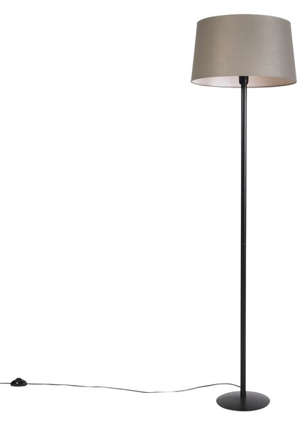 Lampada da terra nera con paralume in lino color tortora 45 cm - Simplo