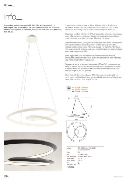 Redo 01-3377 - Lampadario a sospensione dimmerabile su cavo STORM LED/60W/230V dorato