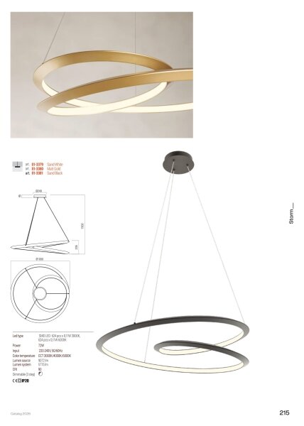 Redo 01-3377 - Lampadario a sospensione dimmerabile su cavo STORM LED/60W/230V dorato