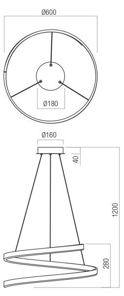 Redo 01-4015 - Lampadario dimmerabile a sospensione su cavo SCROLL LED/38W/230V, nero