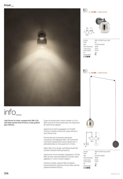 Redo 01-3485 -LED Lampada da parete dimmerabile KHADI 3xLED/5,5W/230V nero/fumé