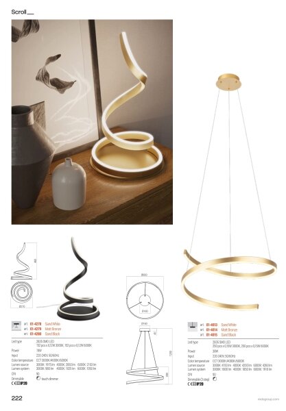 Redo 01-4015 - Lampadario dimmerabile a sospensione su cavo SCROLL LED/38W/230V, nero