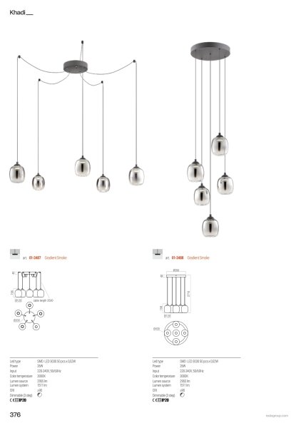 Redo 01-3487 -LED Lampadario dimmerabile su cavo KHADI 5xLED/5,2W/230V nero/fumé
