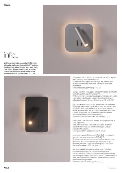 Redo 01-4473 - Applique LED QUDA, LED/6W/230V + LED/3W, CRI 90, finitura bronzo