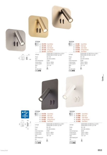 Redo 01-4473 - Applique LED QUDA, LED/6W/230V + LED/3W, CRI 90, finitura bronzo